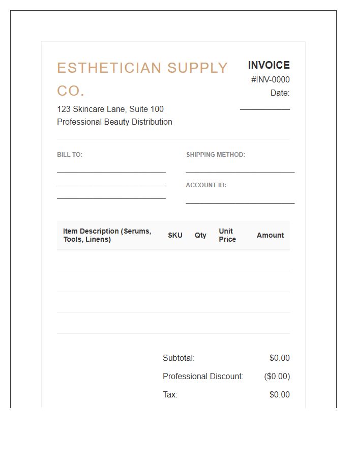 Esthetician Supply Store Invoice Template