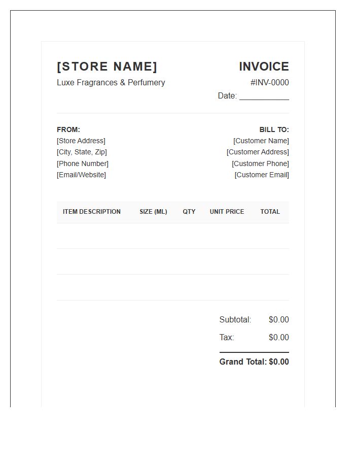 Fragrance And Perfume Store Invoice Template