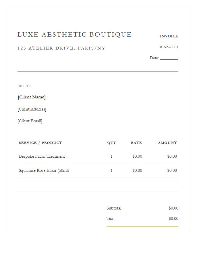 Luxury Beauty Boutique Invoice Template