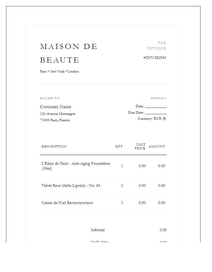Luxury Cosmetic Brand Invoice Template