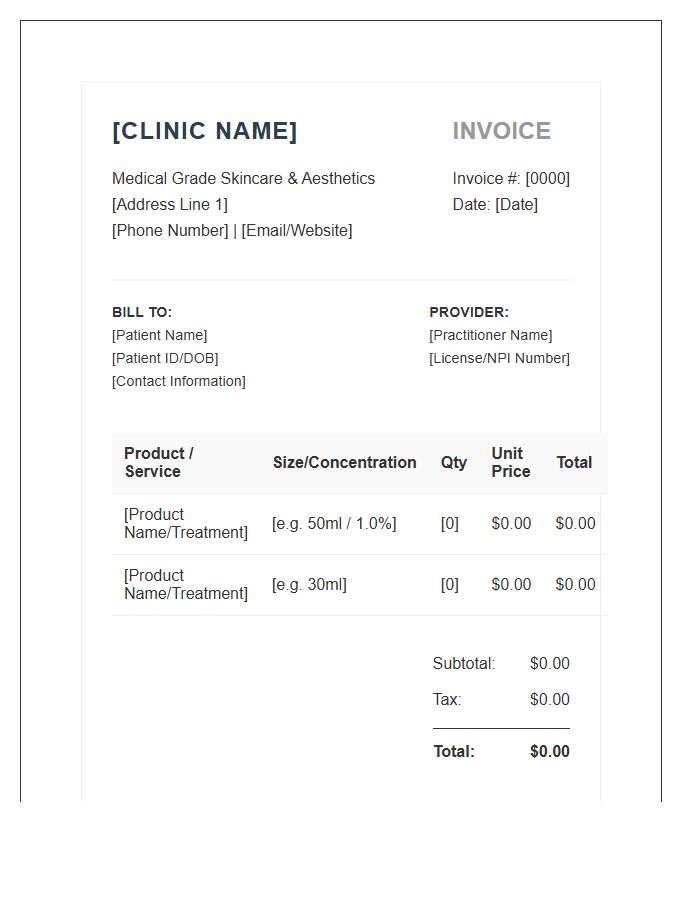 Medical Grade Skincare Invoice Template