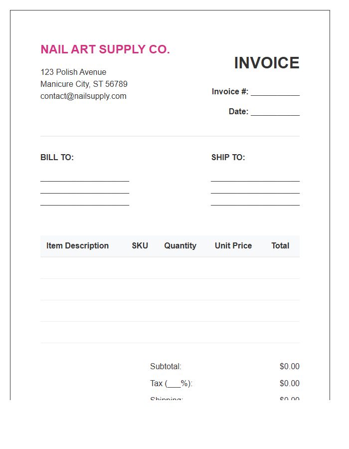 Nail Art Supply Retail Invoice Template