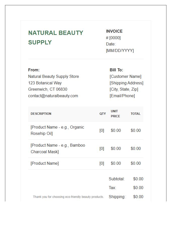 Natural Beauty Supply Store Invoice Template
