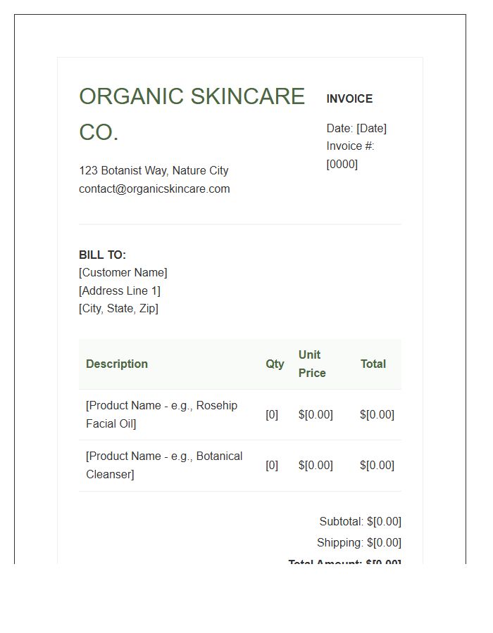 Organic Skincare Shop Invoice Template