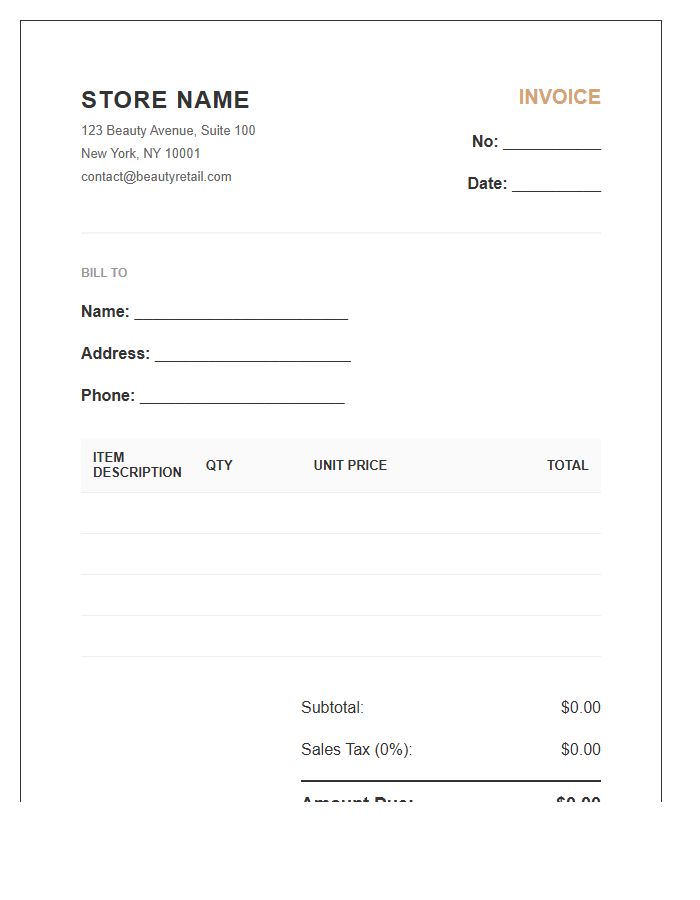 Professional Cosmetic Retail Store Invoice Template