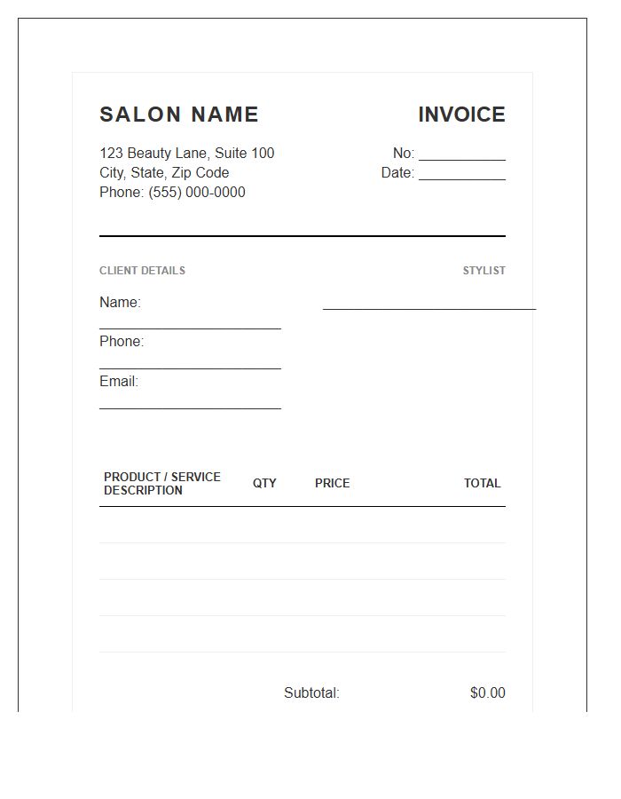 Professional Hair Care Retail Invoice Template