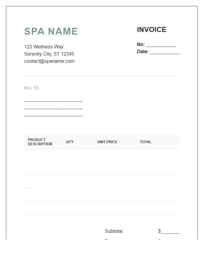 Spa Retail Merchandise Invoice Template