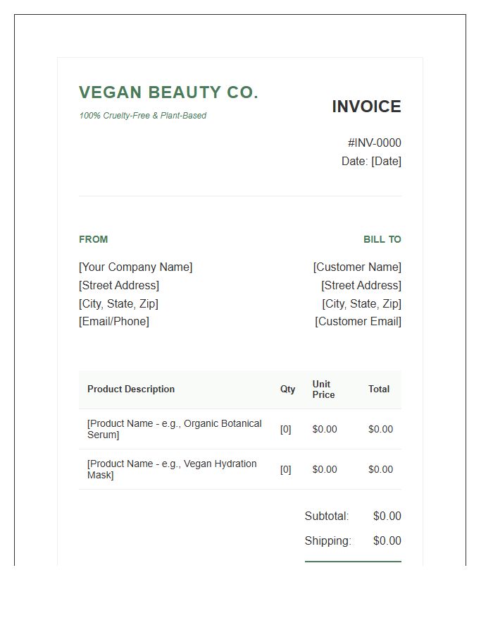 Vegan Beauty Product Invoice Template
