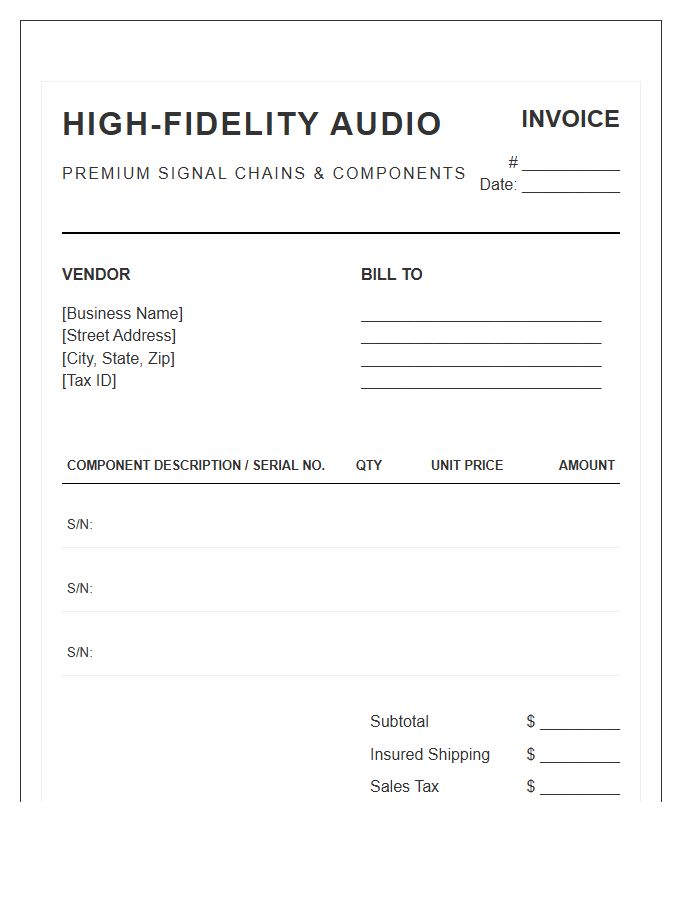 Audiophile Grade Component Sales Invoice Template
