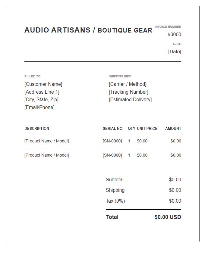 Boutique Audio Gear Retail Invoice Template