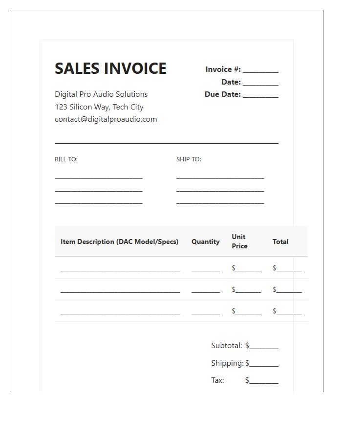 Digital To Analog Converter Sales Invoice Template