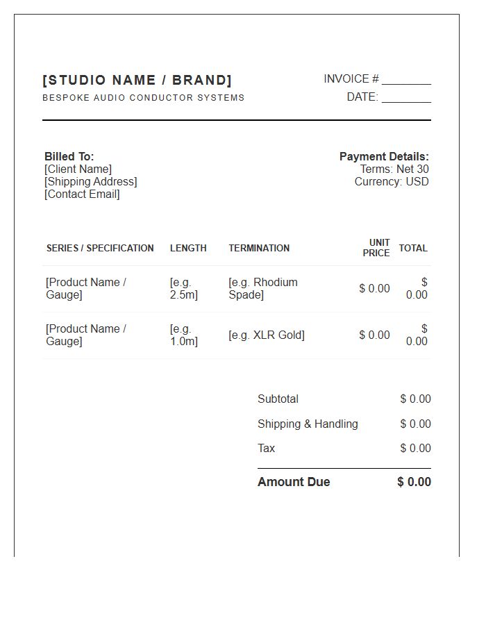 High End Audio Cable Invoice Template