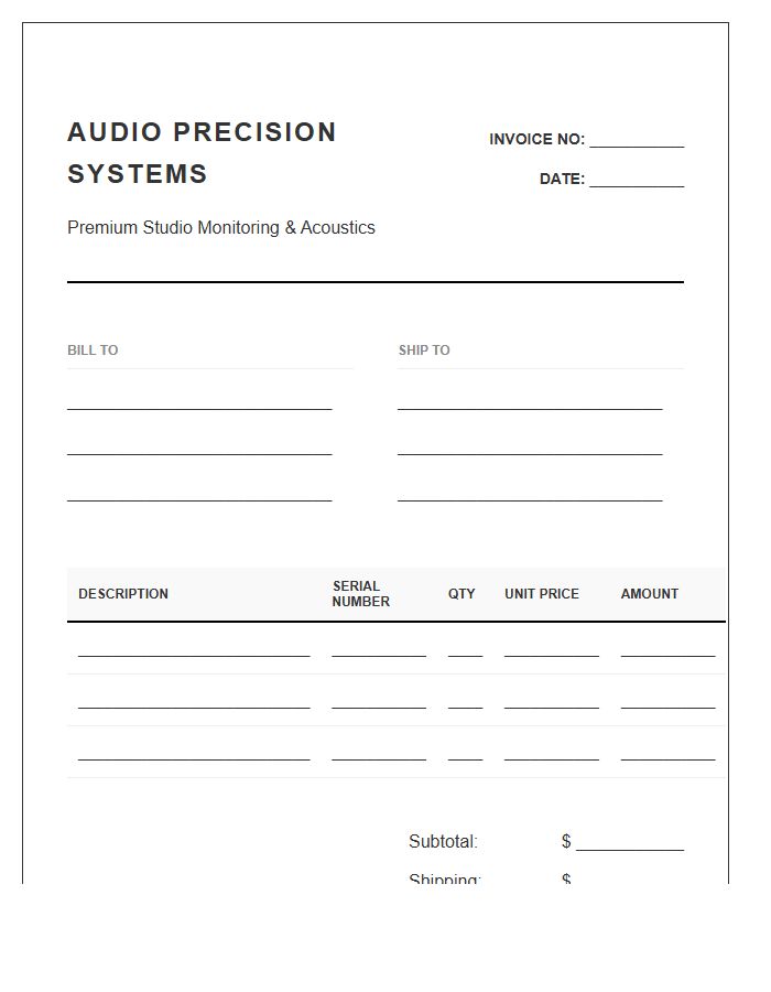 High End Studio Monitor Sales Invoice Template