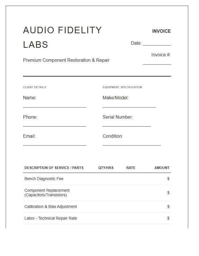 High Fidelity Audio Repair Service Invoice Template