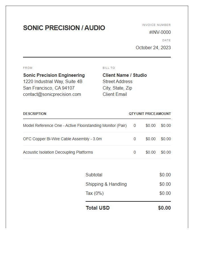 High Fidelity Speaker Systems Invoice Template