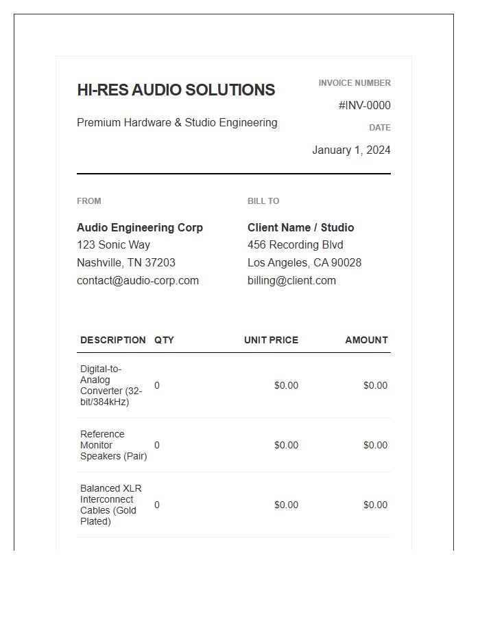 High Resolution Audio Hardware Invoice Template