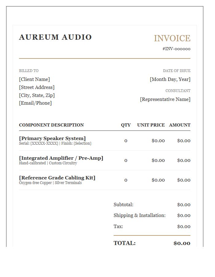 Luxury Hi-Fi Sound System Purchase Invoice Template