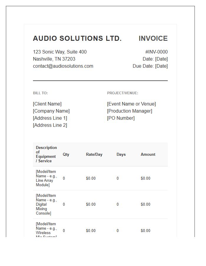 Professional Sound Reinforcement Equipment Invoice Template