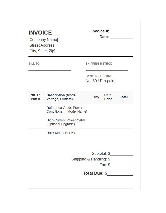 Reference Grade Power Conditioner Invoice Template
