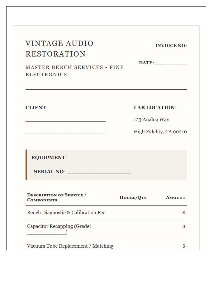 Vintage High End Audio Restoration Invoice Template