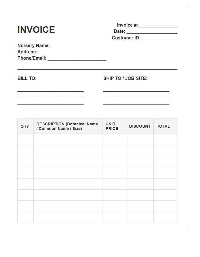 Bulk Nursery Stock Invoice Template