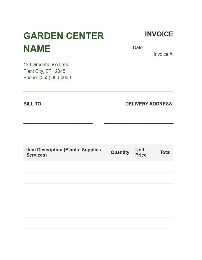 Garden Center Business Invoice Template