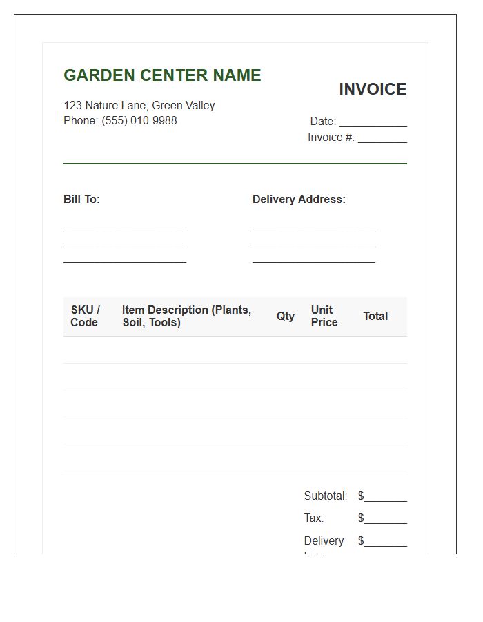 Garden Center Order Invoice Template