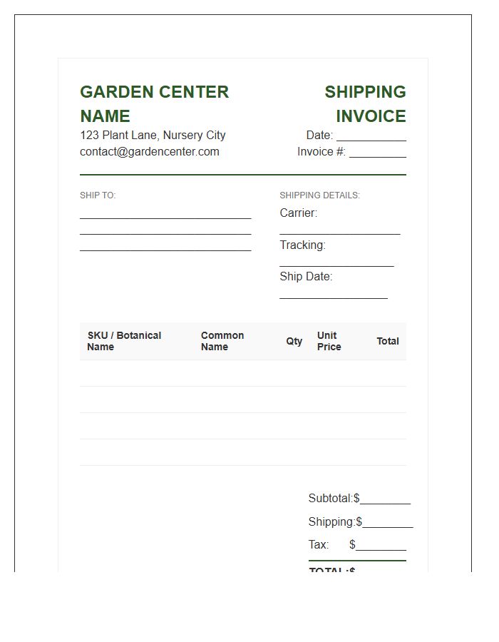 Garden Center Shipping Invoice Template