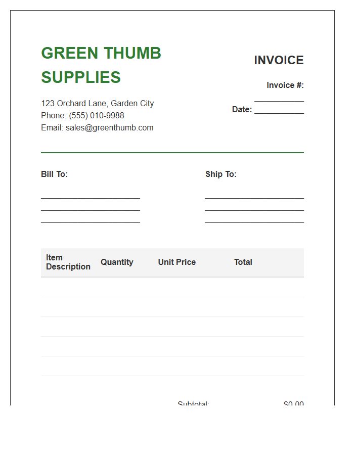 Garden Tool Supply Invoice Template
