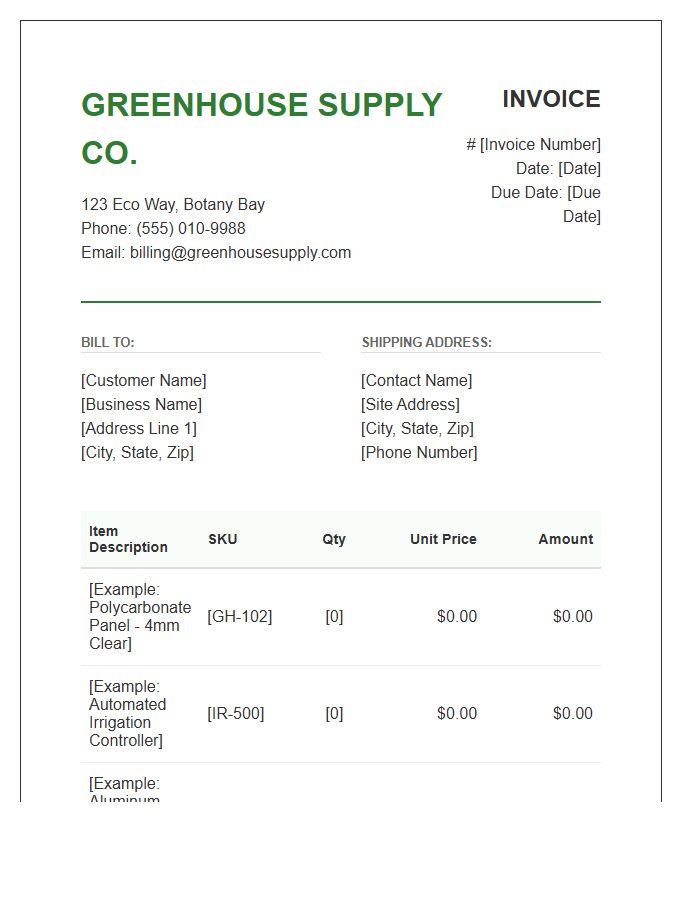 Greenhouse Equipment Supply Invoice Template