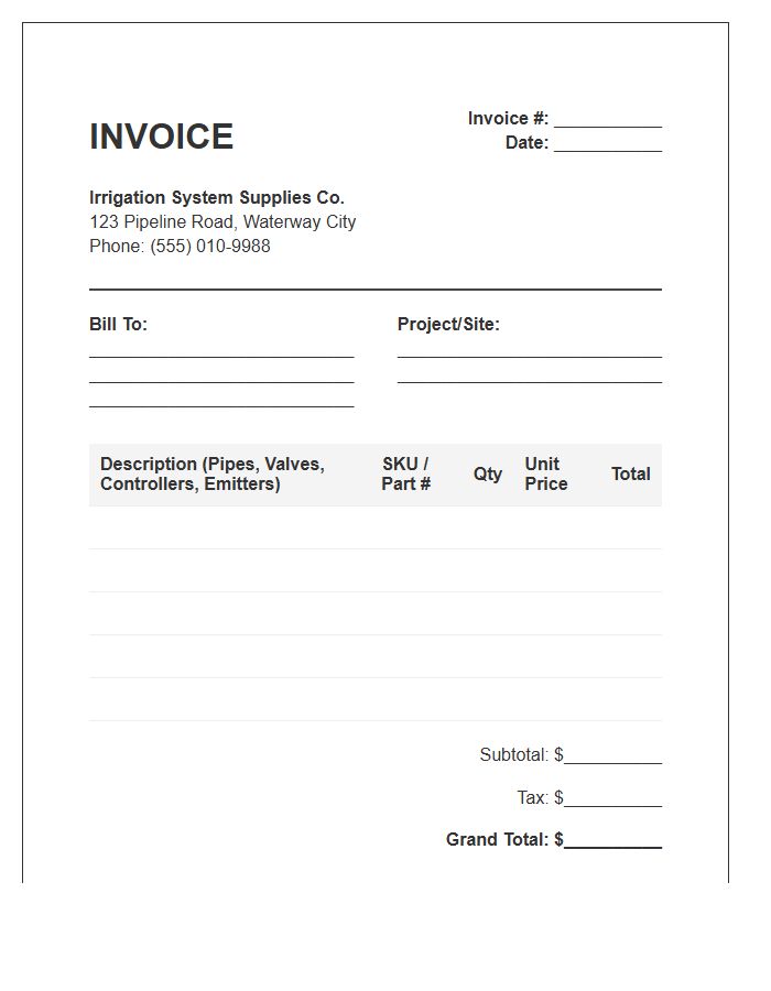Irrigation System Supply Invoice Template