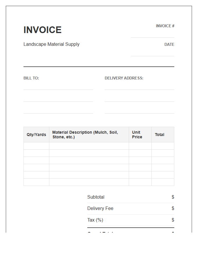 Landscape Material Supply Invoice Template