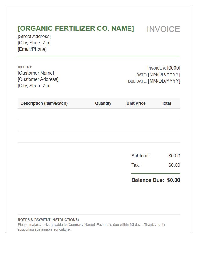 Organic Fertilizer Supply Invoice Template
