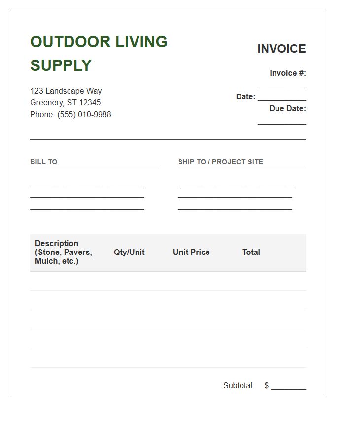 Outdoor Living Supply Invoice Template
