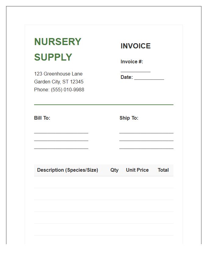 Plant Nursery Supply Invoice Template