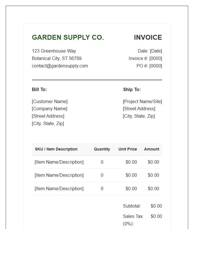 Professional Garden Supply Invoice Template