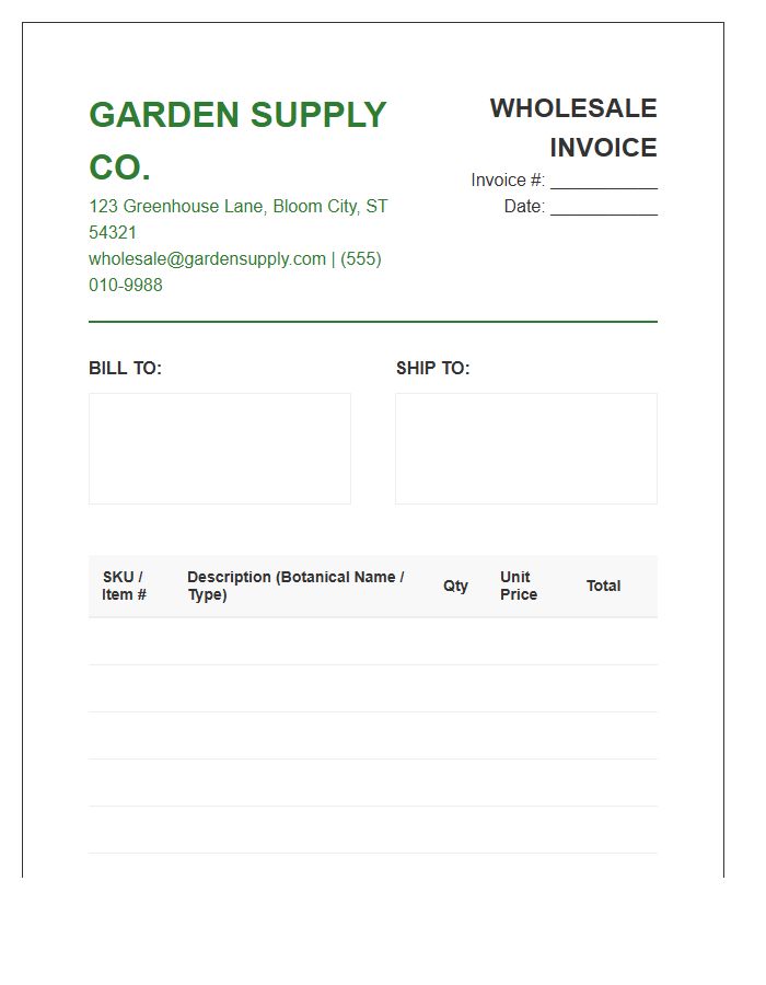 Wholesale Garden Center Supply Invoice Template