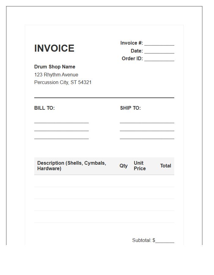 Drum Kit Purchase Invoice Template