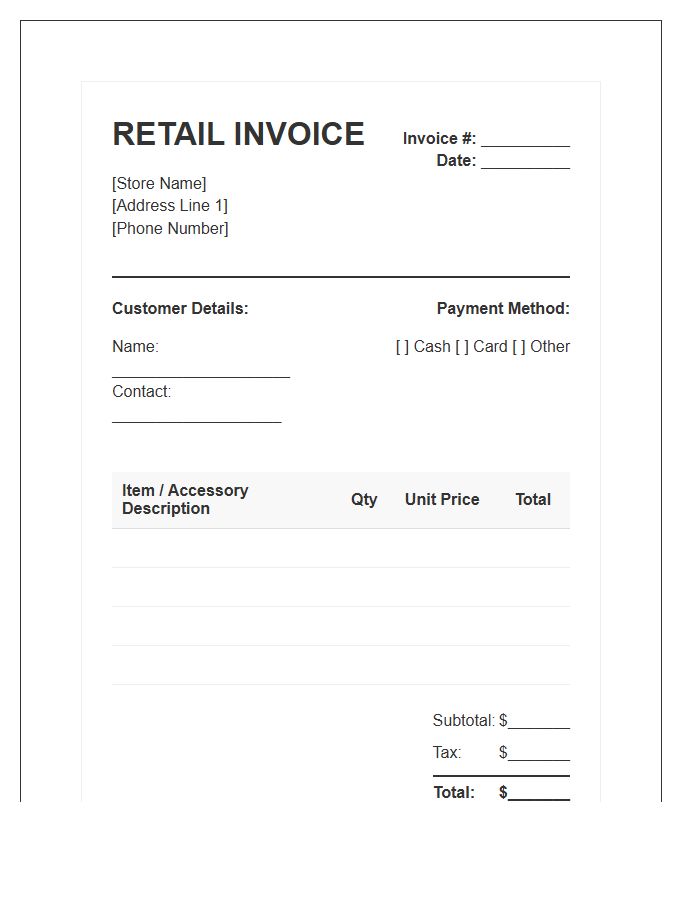 Instrument Accessory Retail Invoice Template