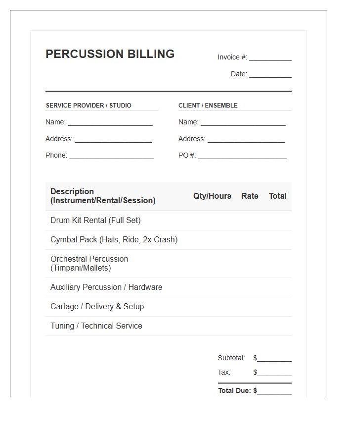 Percussion Set Billing Invoice Template