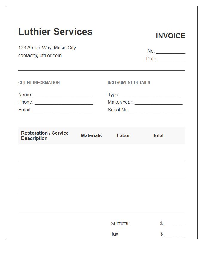 String Instrument Restoration Invoice Template