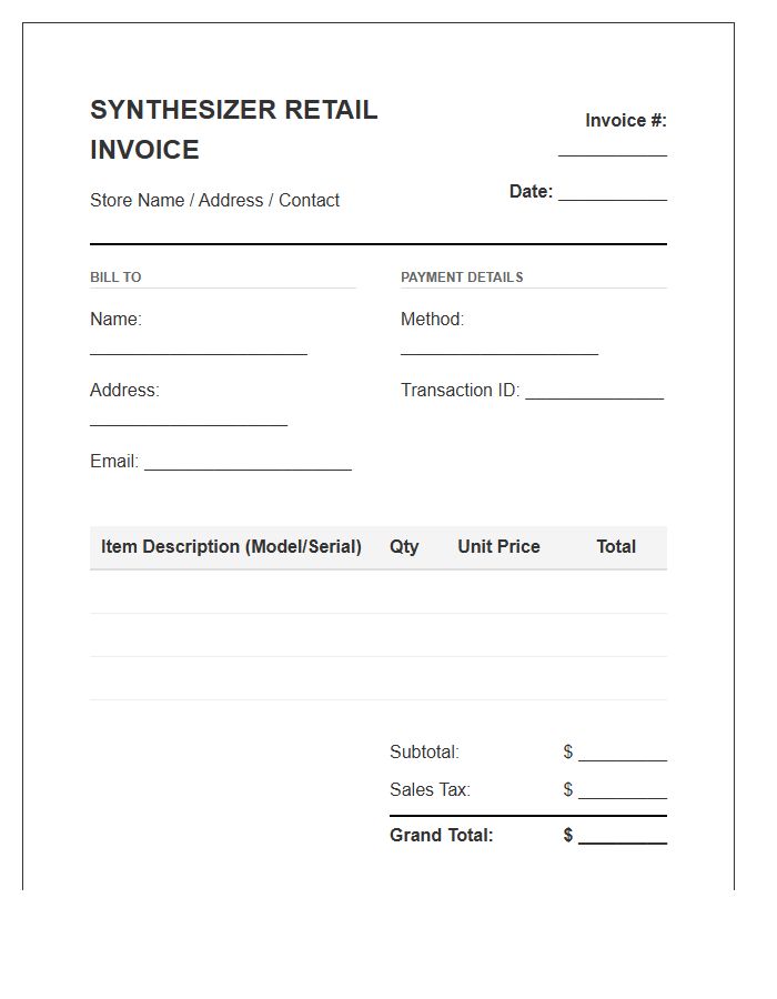 Synthesizer Retail Invoice Template