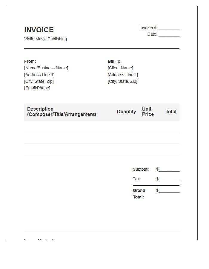 Violin Sheet Music Invoice Template