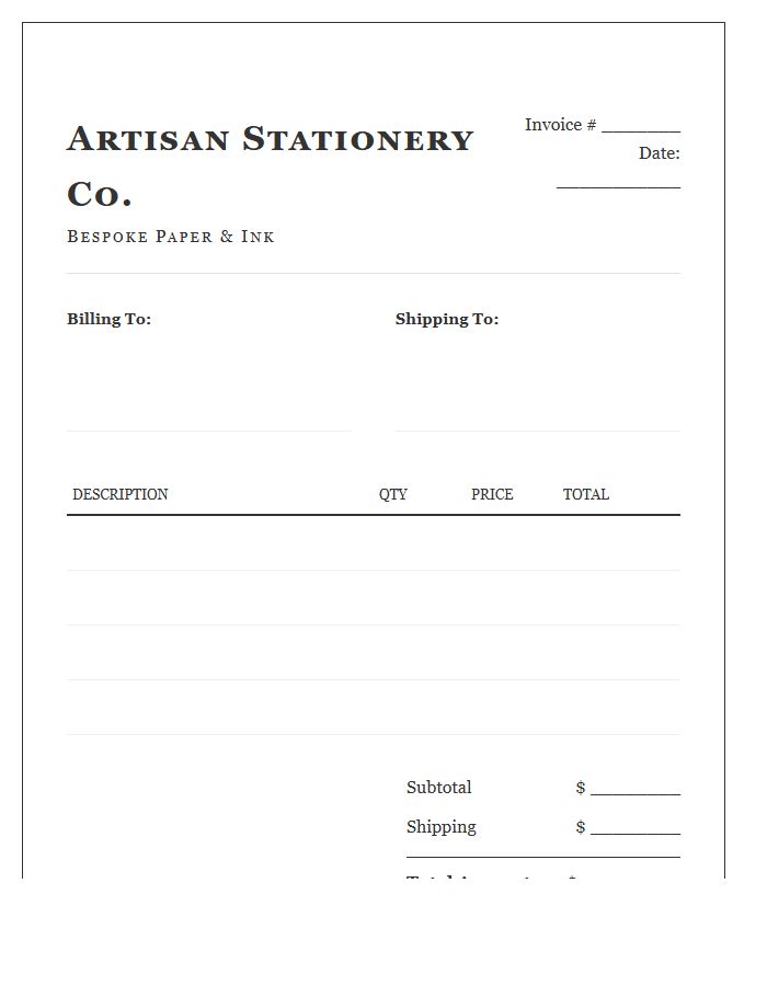 Artisan Stationery Business Order Invoice Template
