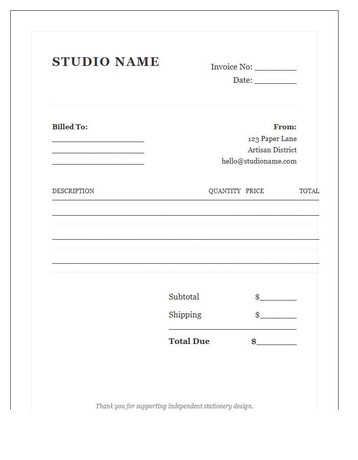 Boutique Paper Goods Sales Invoice Template