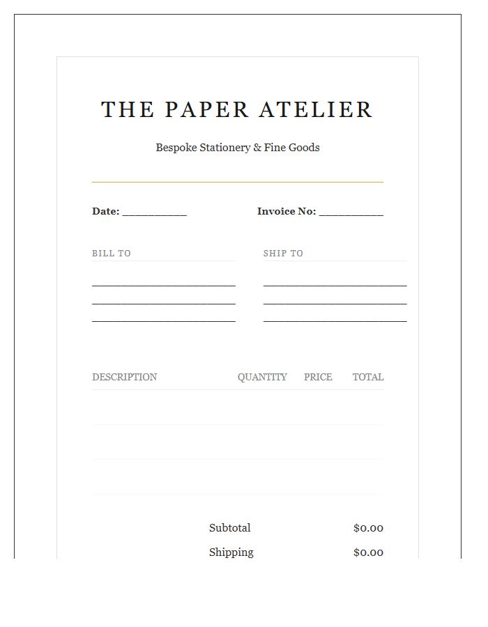 Elegant Stationery Boutique Order Invoice Template