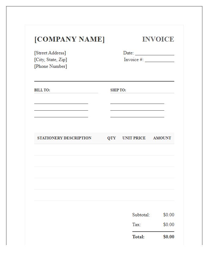 Formal Office Stationery Sale Invoice Template