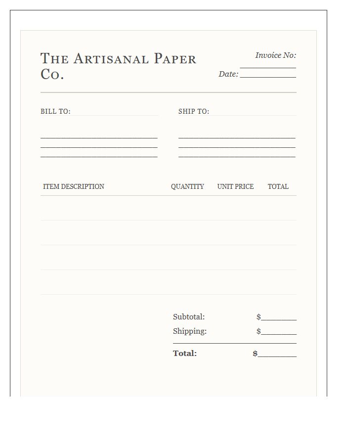 Handcrafted Paper Shop Order Invoice Template