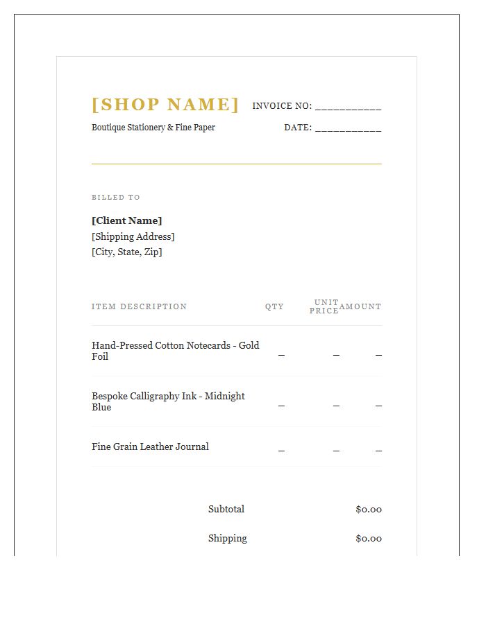 Luxury Stationery Shop Transaction Invoice Template