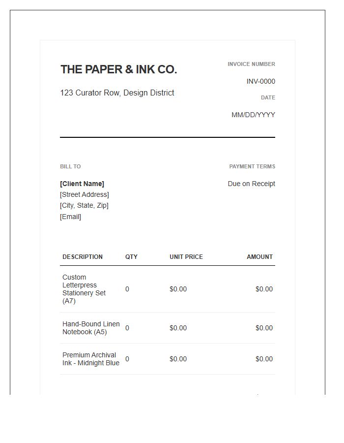 Modern Stationery Store Client Invoice Template